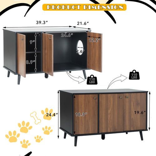 Modern Enclosed Cat Litter Box Cabinet β Black Walnut Bench w/ Storage & Plug