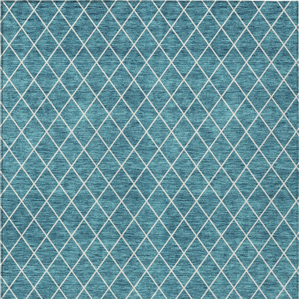 8' X 10' Teal Blue And Ivory Geometric Washable Indoor Outdoor Area Rug