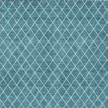 8' X 10' Teal Blue And Ivory Geometric Washable Indoor Outdoor Area Rug