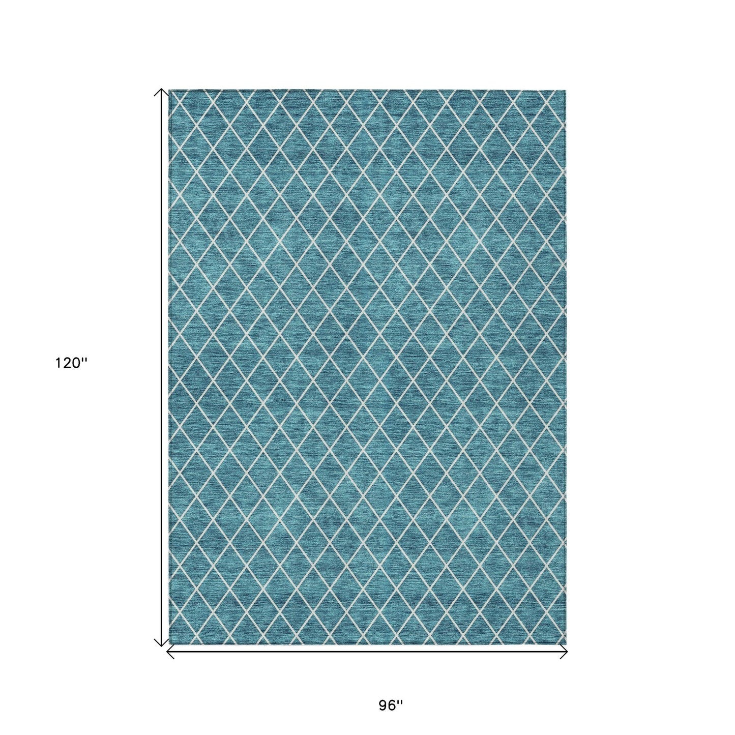8' X 10' Teal Blue And Ivory Geometric Washable Indoor Outdoor Area Rug