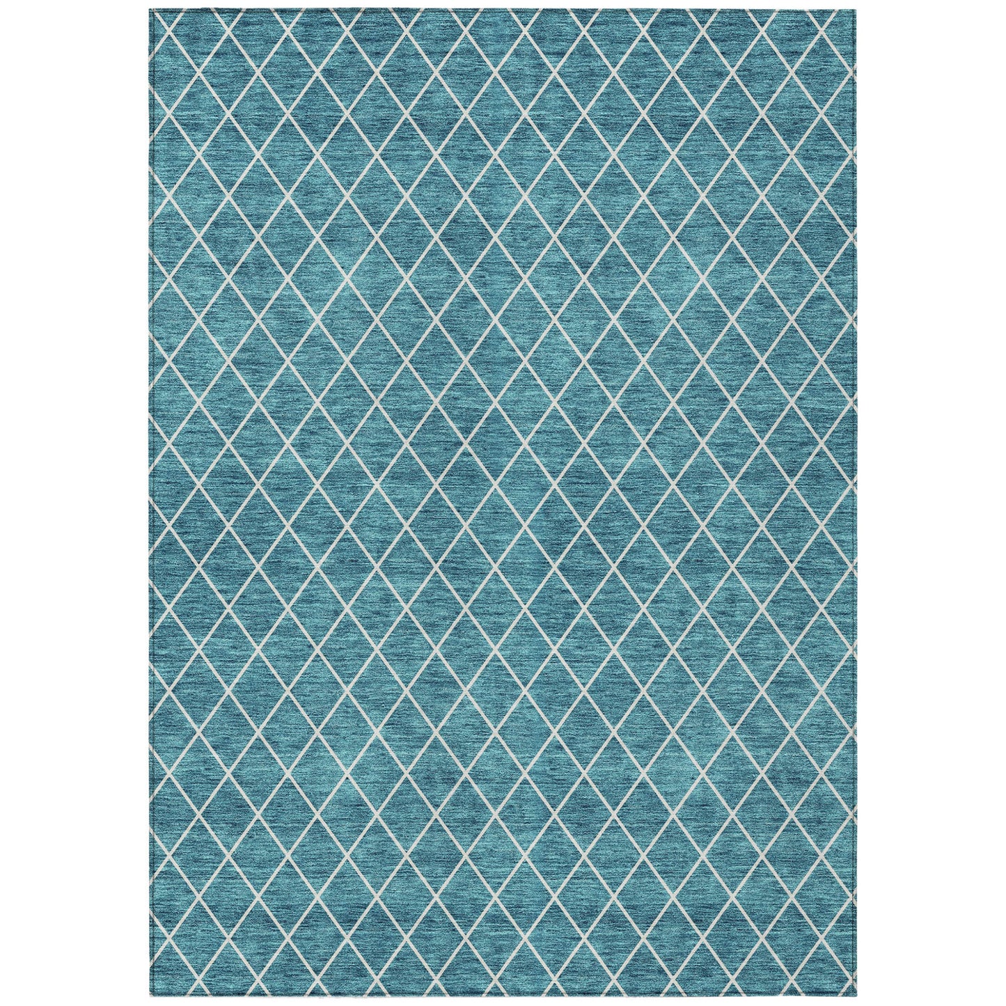 8' X 10' Teal Blue And Ivory Geometric Washable Indoor Outdoor Area Rug