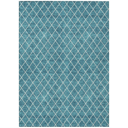 8' X 10' Teal Blue And Ivory Geometric Washable Indoor Outdoor Area Rug