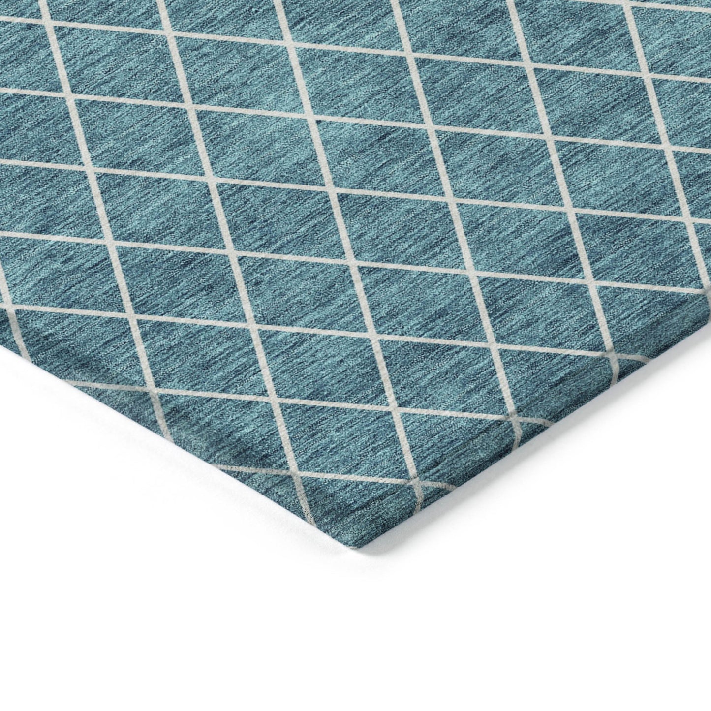 8' X 10' Teal Blue And Ivory Geometric Washable Indoor Outdoor Area Rug