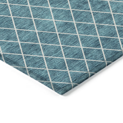 8' X 10' Teal Blue And Ivory Geometric Washable Indoor Outdoor Area Rug