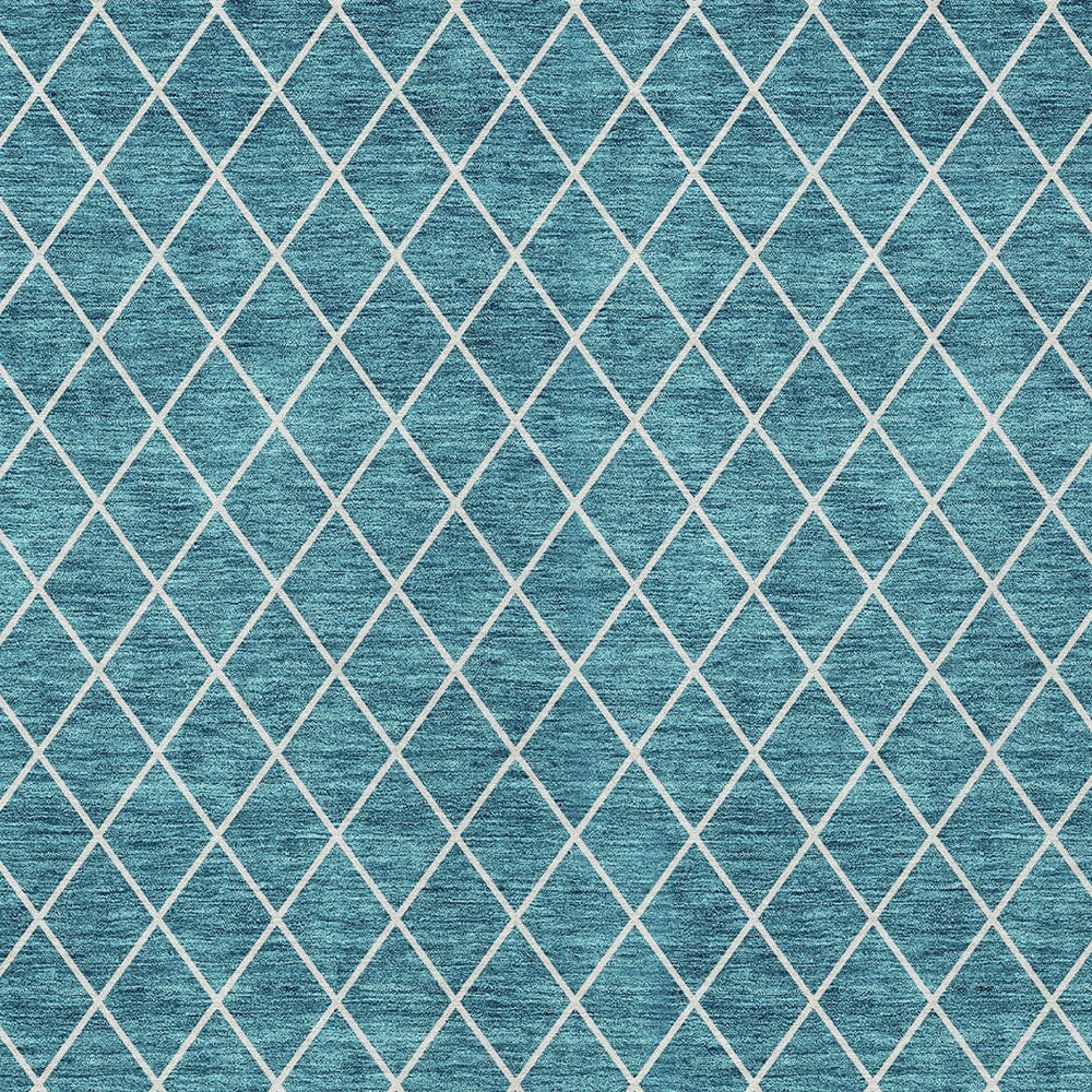 8' X 10' Teal Blue And Ivory Geometric Washable Indoor Outdoor Area Rug