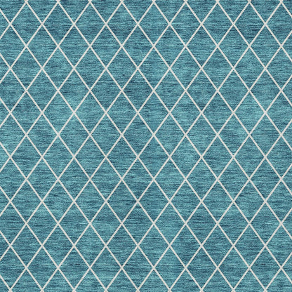 8' X 10' Teal Blue And Ivory Geometric Washable Indoor Outdoor Area Rug