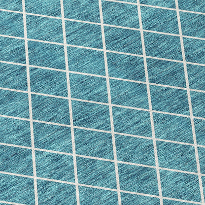 8' X 10' Teal Blue And Ivory Geometric Washable Indoor Outdoor Area Rug