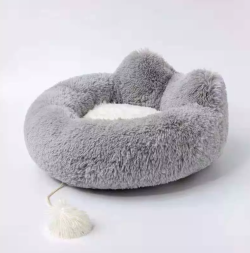 Cozy Plush Cat Bed – 20"x20" Donut Cuddler w/ Non-Slip Base – Machine Washable