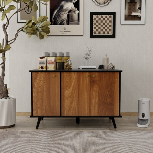 Modern Enclosed Cat Litter Box Cabinet – Black Walnut Bench w/ Storage & Plug