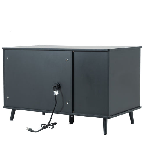 Modern Enclosed Cat Litter Box Cabinet – Black Walnut Bench w/ Storage & Plug