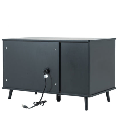 Modern Enclosed Cat Litter Box Cabinet – Black Walnut Bench w/ Storage & Plug